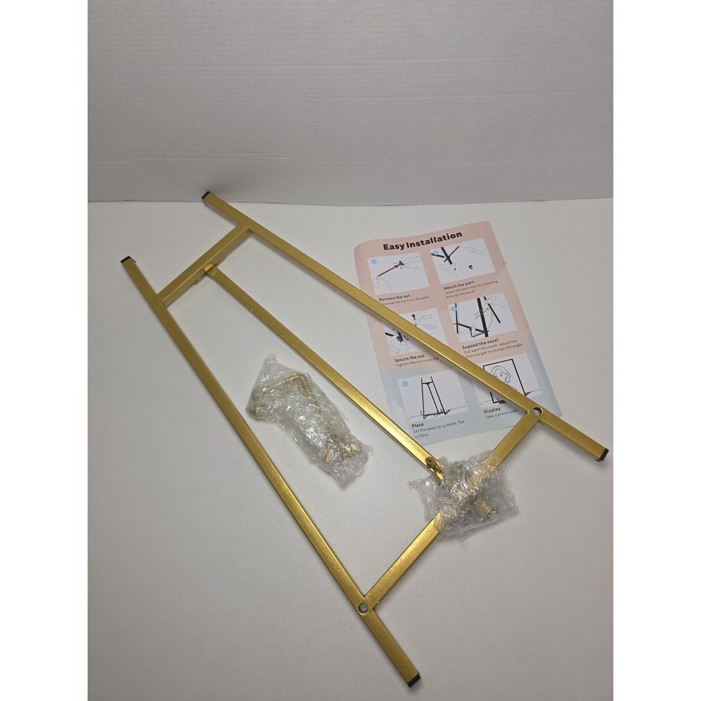 Metal Easel Table Top Stand 16.5" H x 8.7" W x 4.3" Gold, New,Open Box
